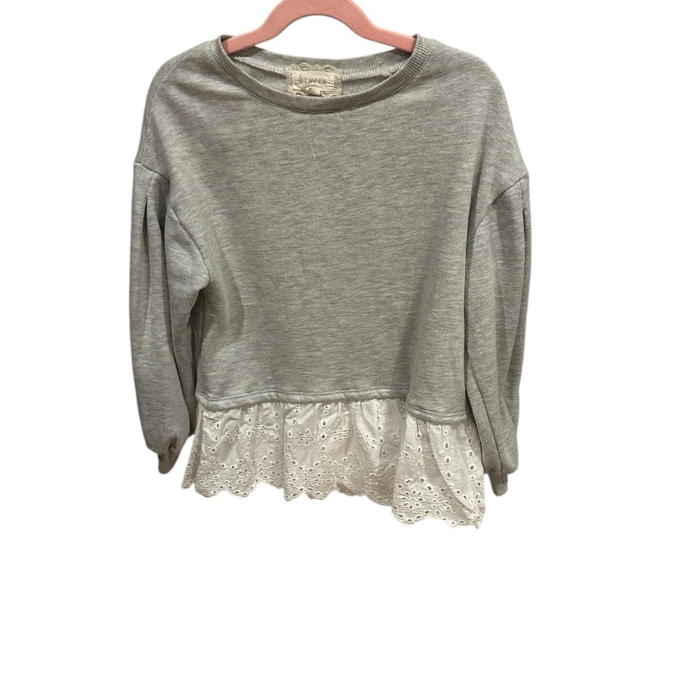 btween Gray Sweatshirt with White Lace Hem
